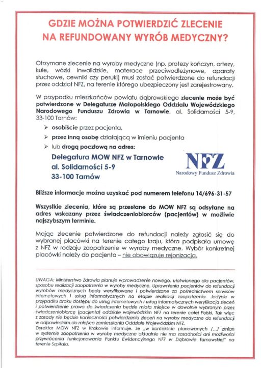 Potwierdzanie zleceń przez Oddział NFZ